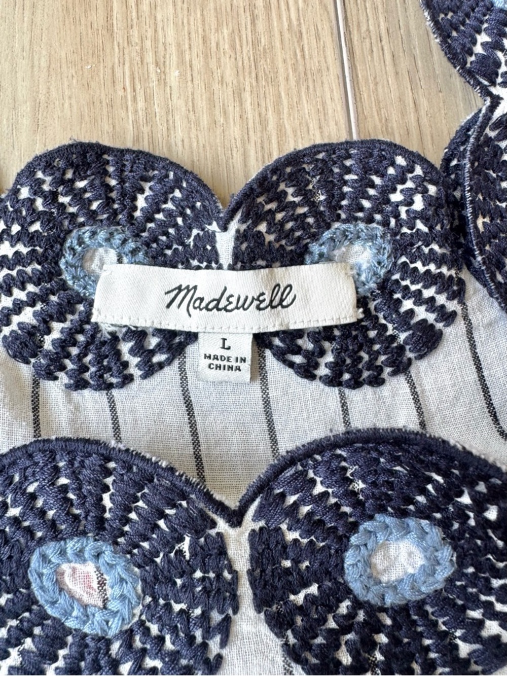 Madewell Embroidered Butterfly Stripe Dress Size L Boho Cottagecore EUC - Picture 6 of 12